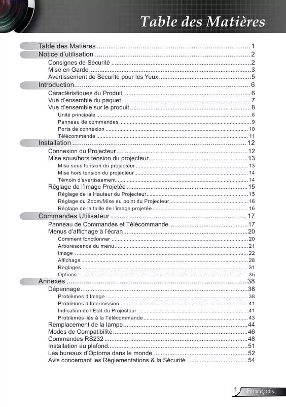 Mode d'emploi OPTOMA HD75