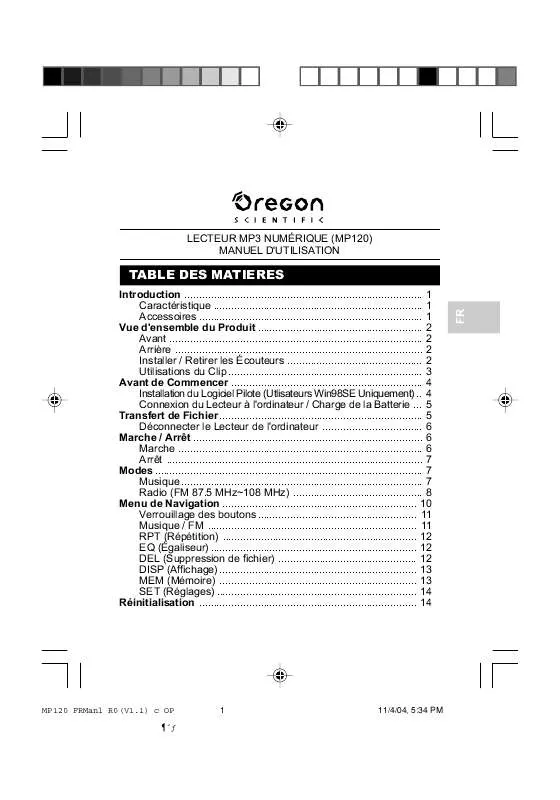 Mode d'emploi OREGON MP120