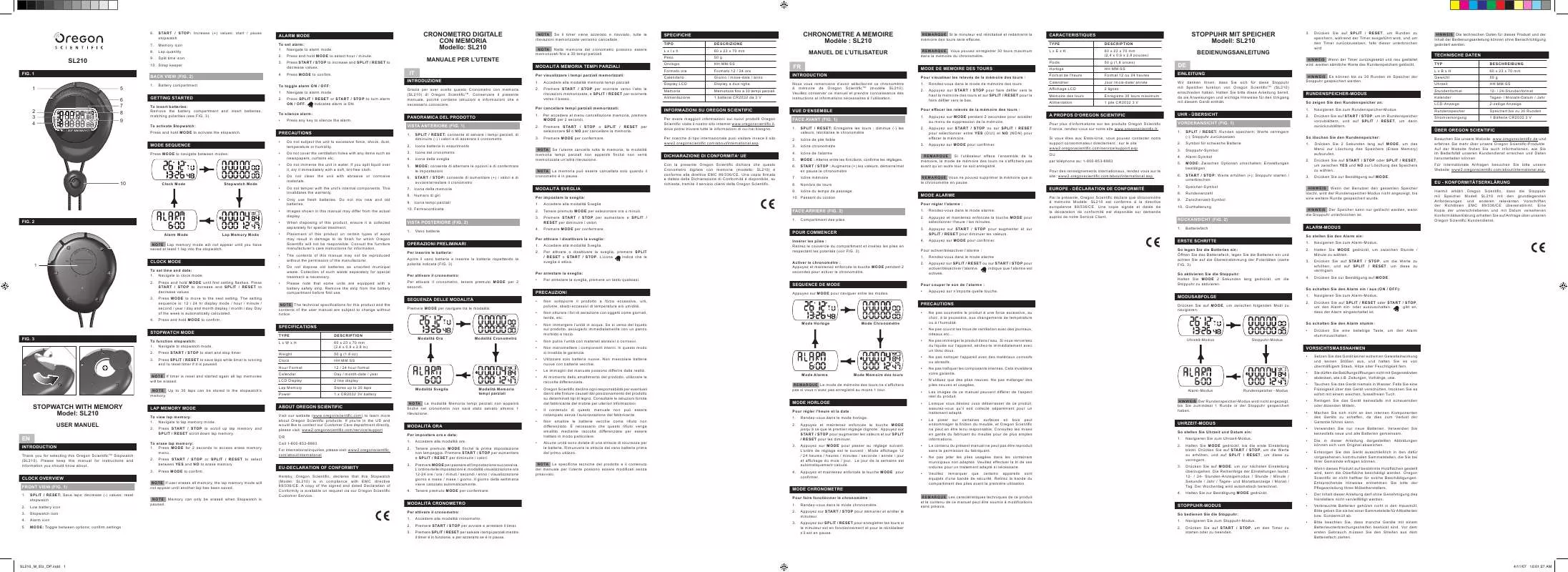 Mode d'emploi OREGON SL210