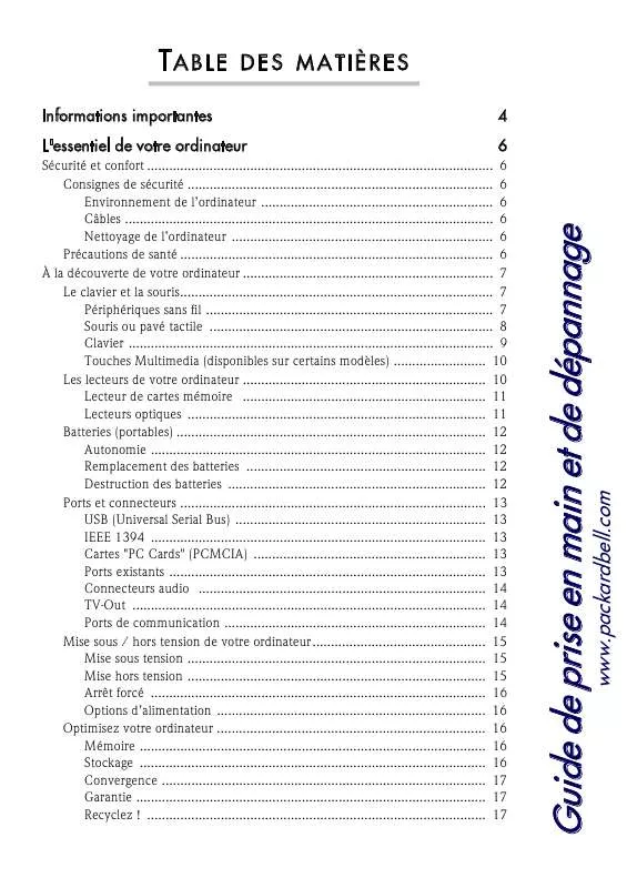Mode d'emploi PACKARD BELL EASYNOTE V7964