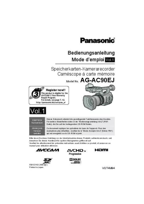Mode d'emploi PANASONIC AG-AC90AEJC
