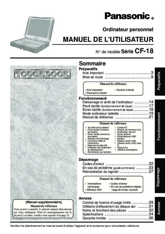 Mode d'emploi PANASONIC CF 18