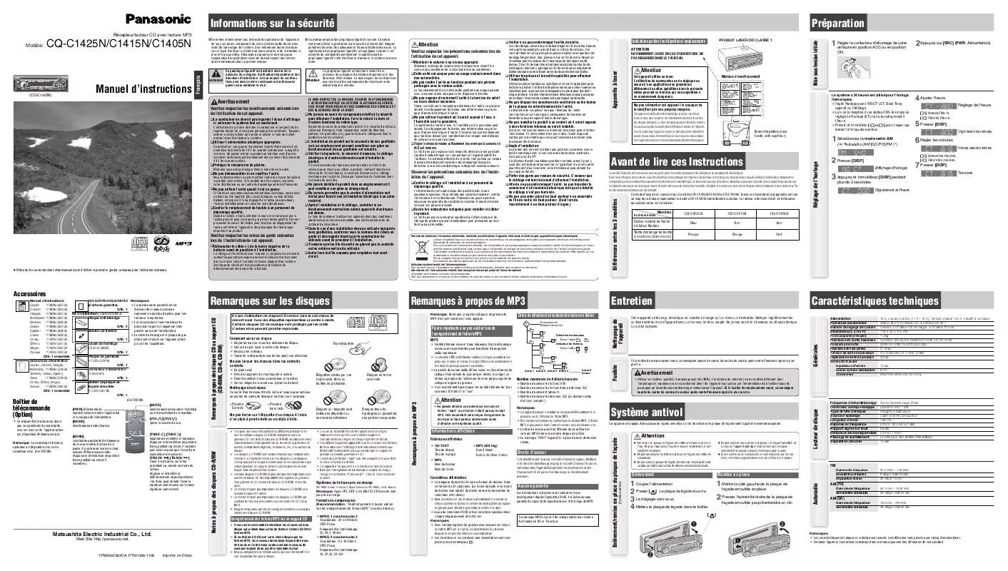 Mode d'emploi PANASONIC CQ C 1425 N