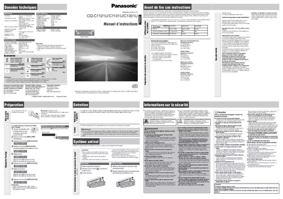 Mode d'emploi PANASONIC CQ-C1121U