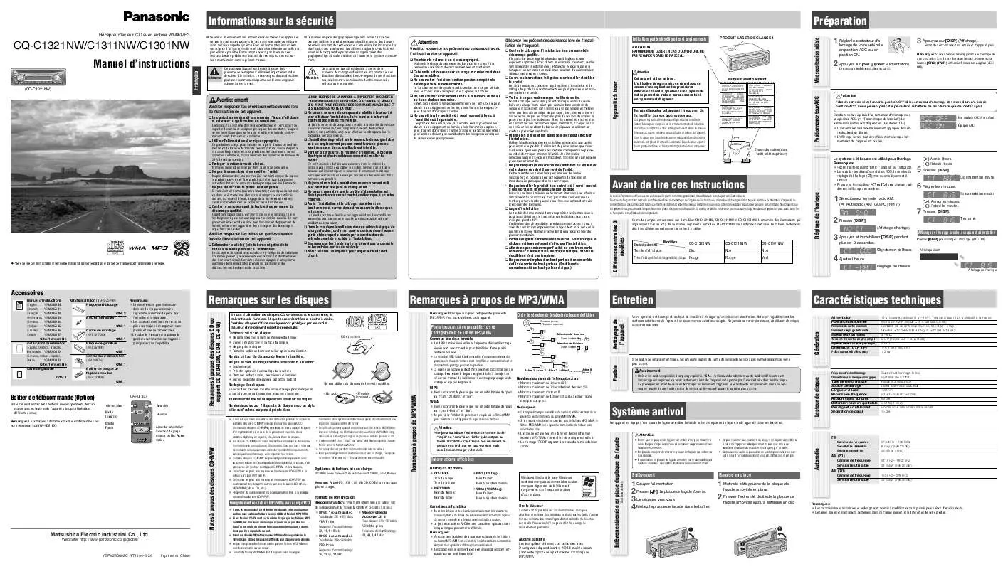 Mode d'emploi PANASONIC CQ-C1301NW