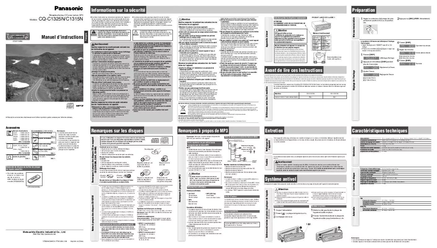 Mode d'emploi PANASONIC CQ-C1315N