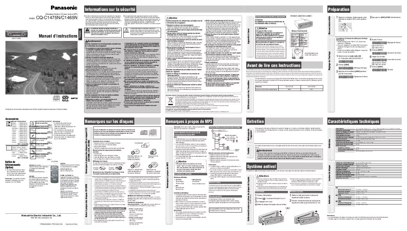 Mode d'emploi PANASONIC CQ-C1475N