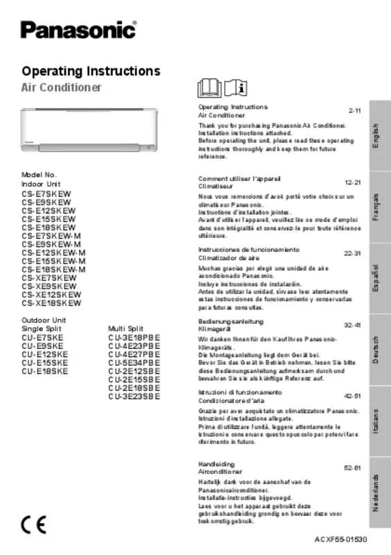 Mode d'emploi PANASONIC CS-E12SKEWM