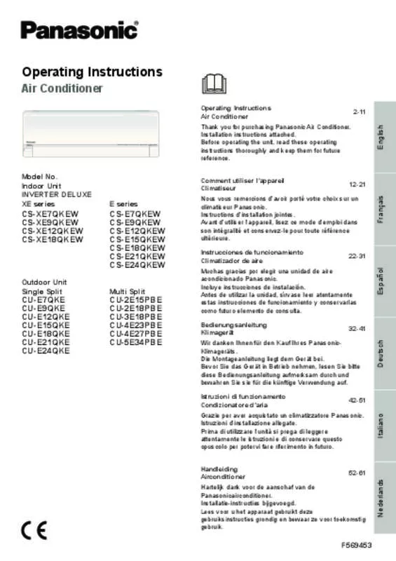 Mode d'emploi PANASONIC CS-E21QKEW