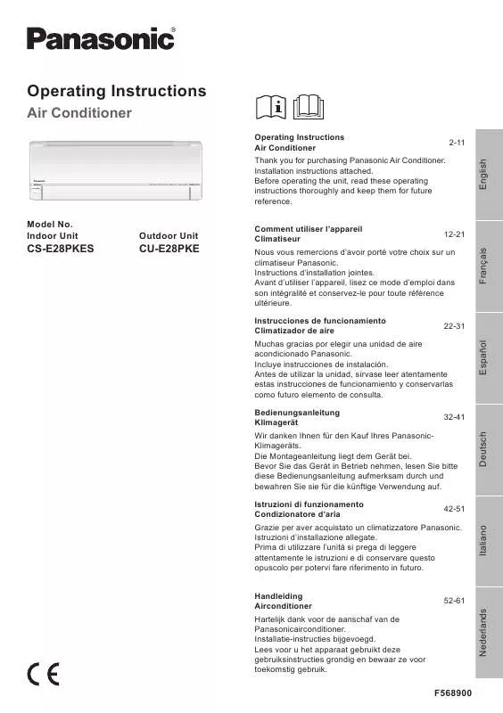 Mode d'emploi PANASONIC CS-E28PKES-