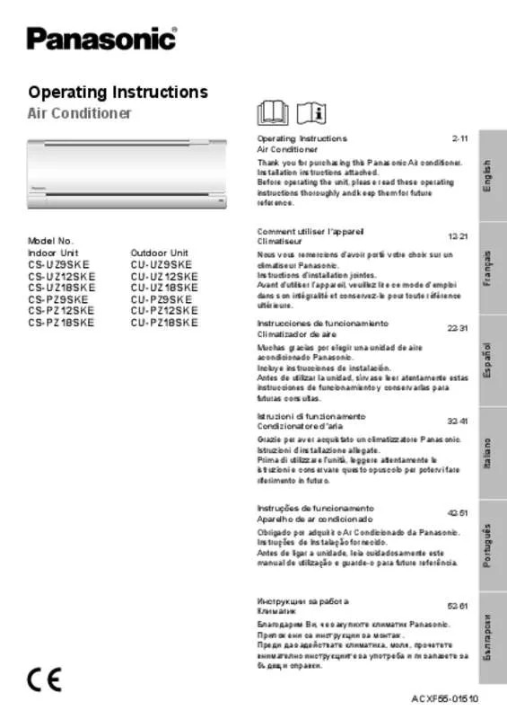 Mode d'emploi PANASONIC CS-PZ12SKE