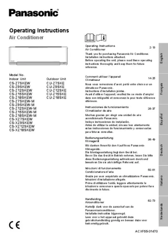 Mode d'emploi PANASONIC CS-XZ7SKEW