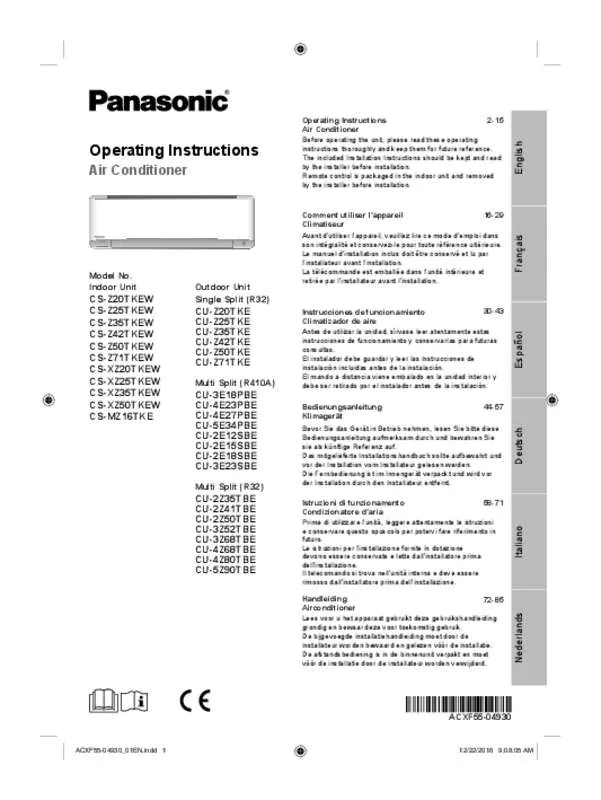 Mode d'emploi PANASONIC CSZ25TKEW