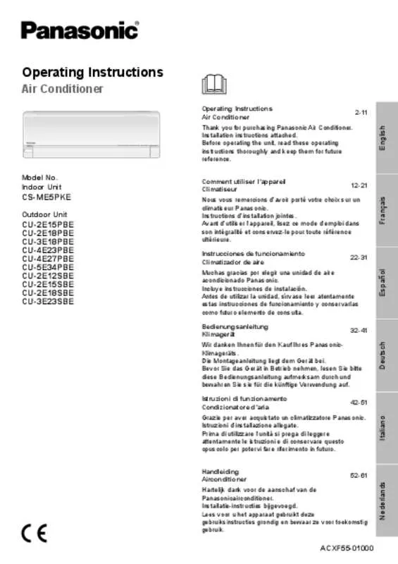 Mode d'emploi PANASONIC CU2E18SBE