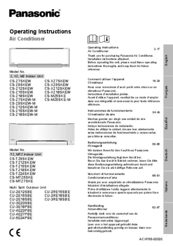 Mode d'emploi PANASONIC CU2RE15SBE