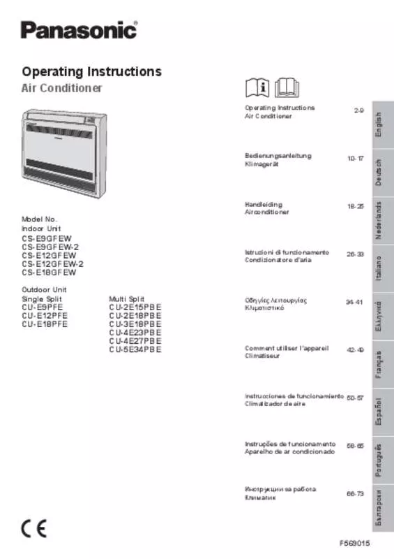 Mode d'emploi PANASONIC CU-E18PFE