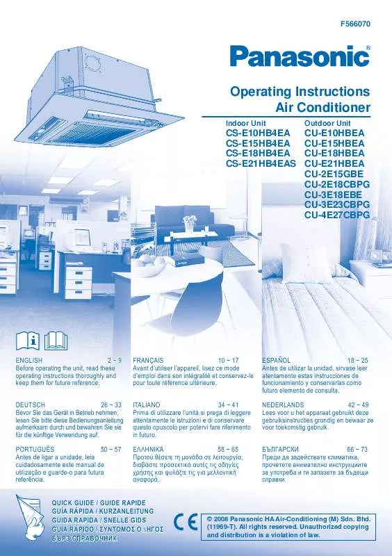 Mode d'emploi PANASONIC CU-E21HBEA