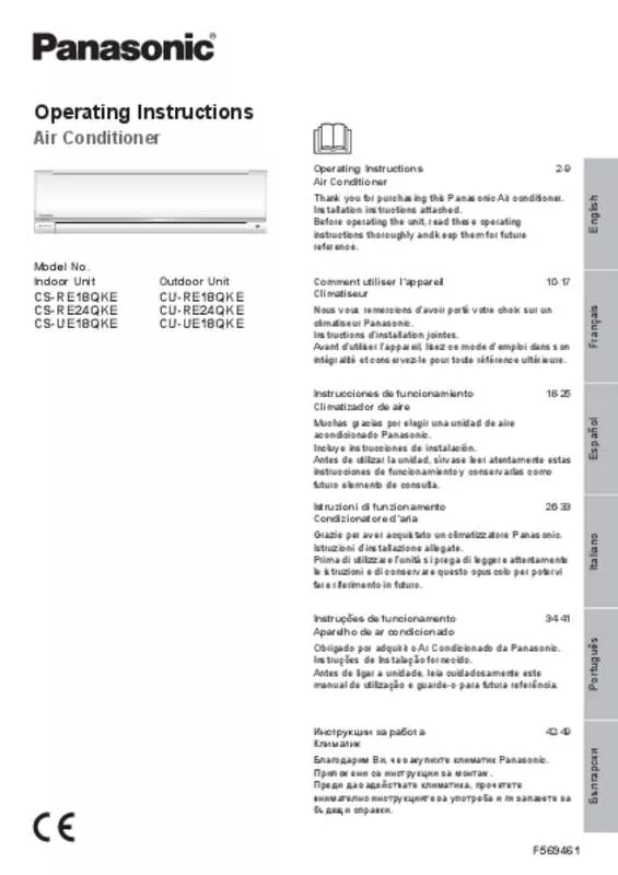 Mode d'emploi PANASONIC CU-RE18QKE