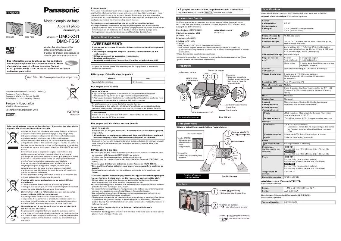 Mode d'emploi PANASONIC DMC-FS50EF