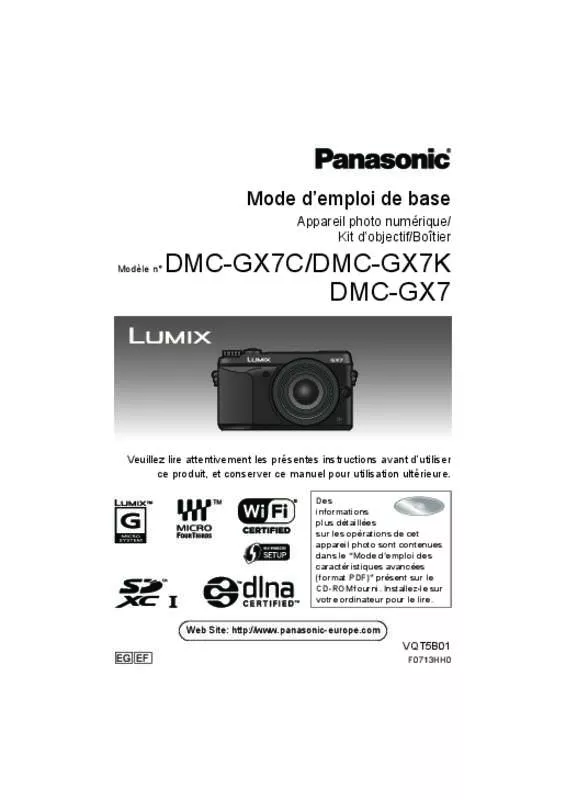 Mode d'emploi PANASONIC LUMIX DMC-GX7CEG