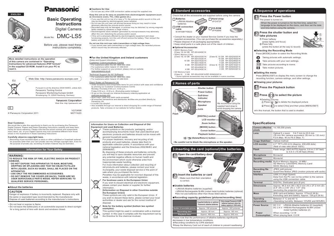 Mode d'emploi PANASONIC LUMIX DMC-LS5E