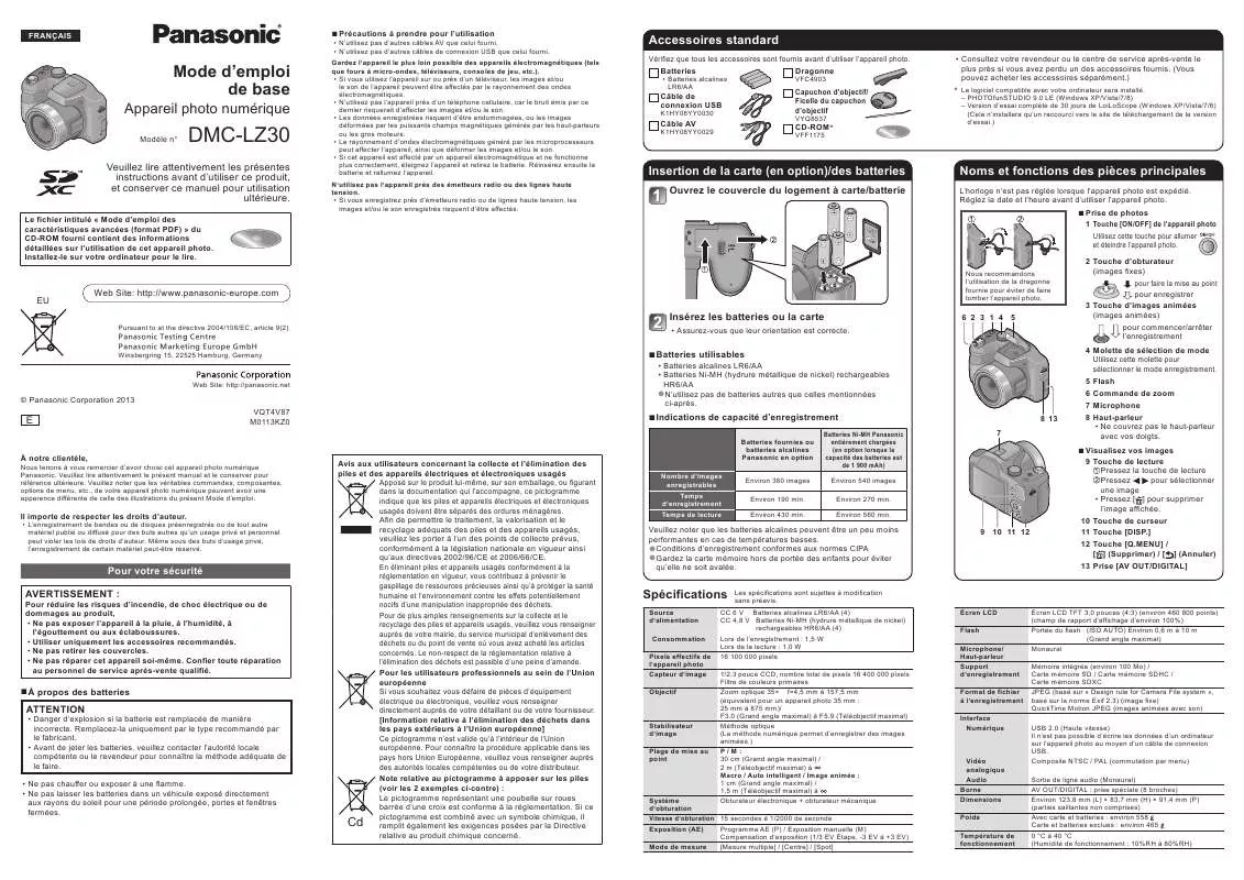 Mode d'emploi PANASONIC DMC-LZ30E