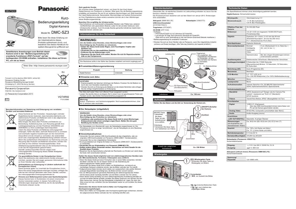 Mode d'emploi PANASONIC DMCSZ3EG