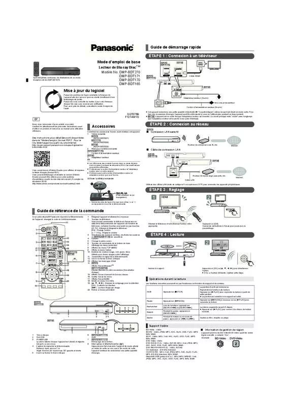 Mode d'emploi PANASONIC DMP-BDT 165