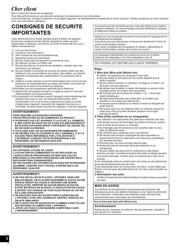 Mode d'emploi PANASONIC DMPB500EG