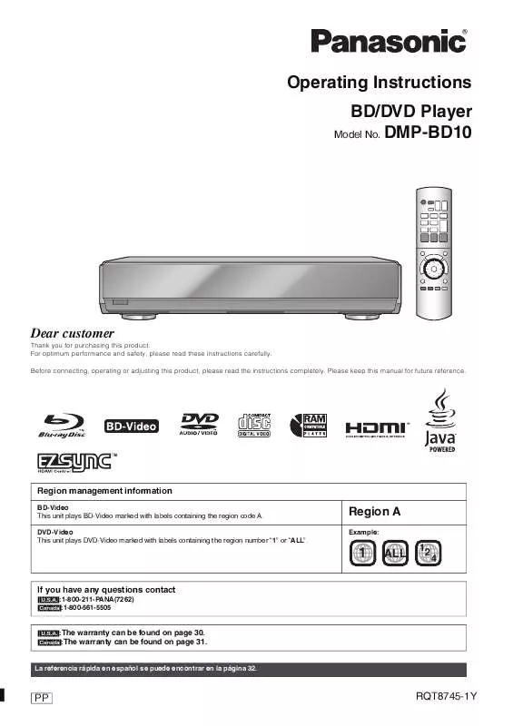 Mode d'emploi PANASONIC DMP-BD10