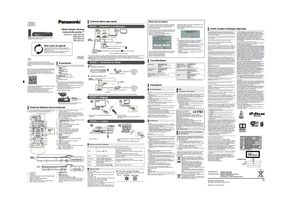 Mode d'emploi PANASONIC DMP-BDT180EF