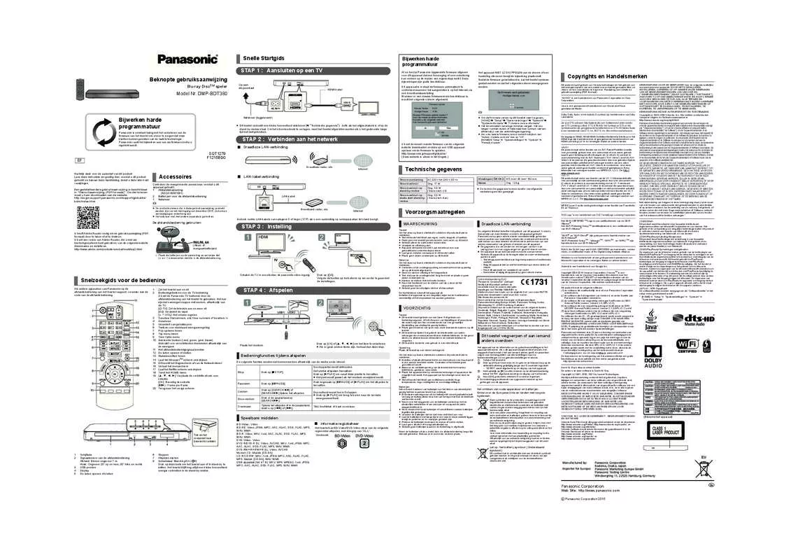 Mode d'emploi PANASONIC DMP-BDT380EF