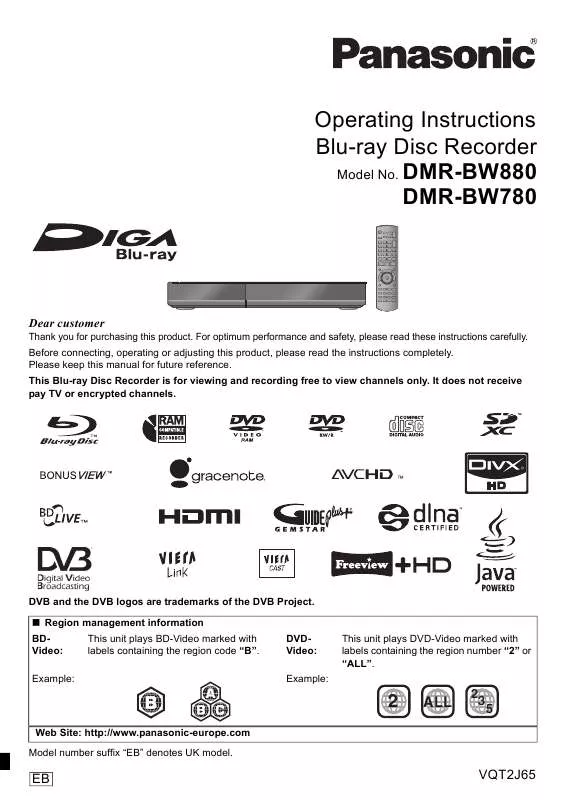 Mode d'emploi PANASONIC DMRBW780EB