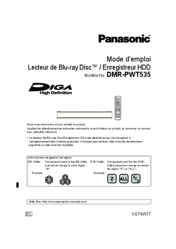 Mode d'emploi PANASONIC DMRPWT535EC9