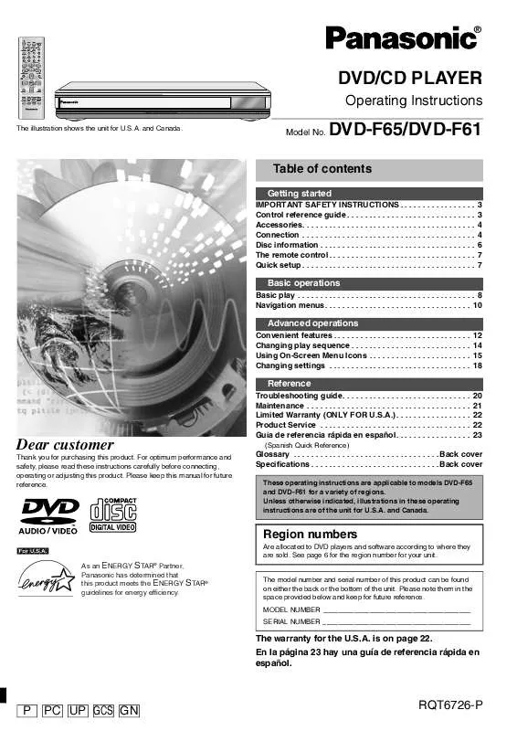 Mode d'emploi PANASONIC DVDF61P