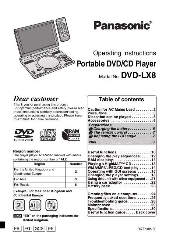 Mode d'emploi PANASONIC DVDLX8EB