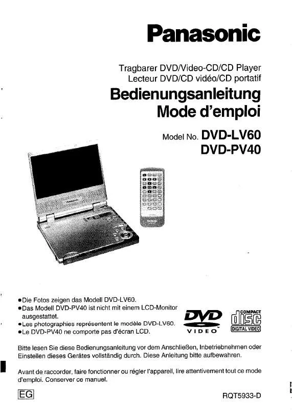 Mode d'emploi PANASONIC DVD-PV40