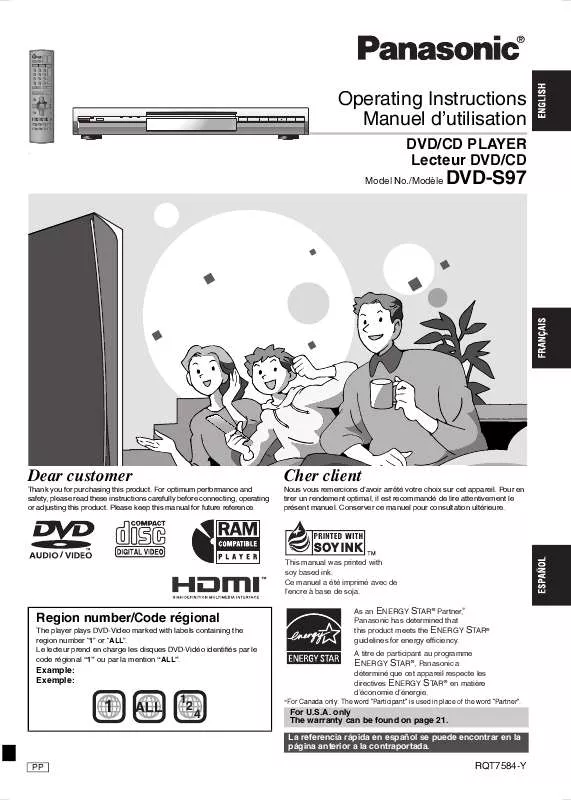 Mode d'emploi PANASONIC DVD-S97