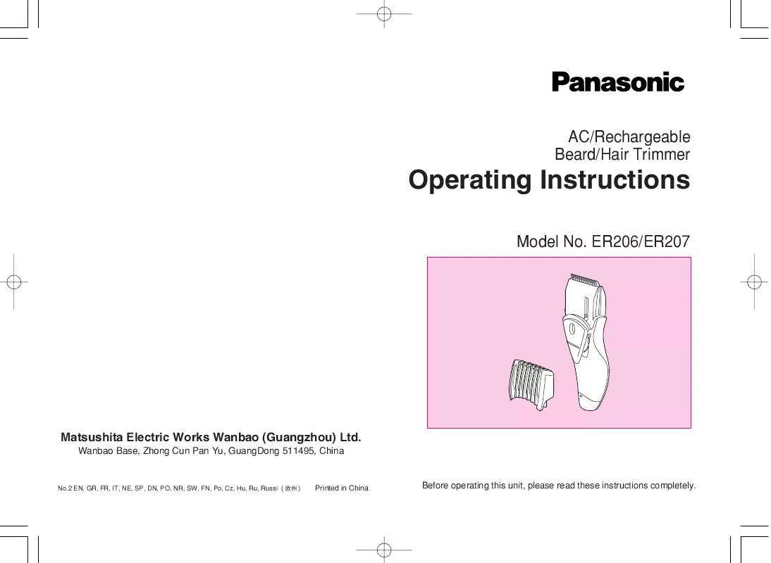 Mode d'emploi PANASONIC ER-206