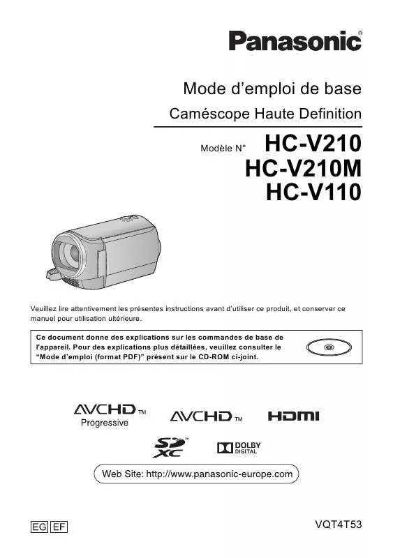 Mode d'emploi PANASONIC HC-V210MEF