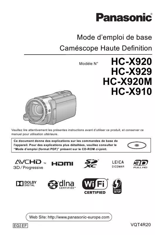 Mode d'emploi PANASONIC HC-X910EF