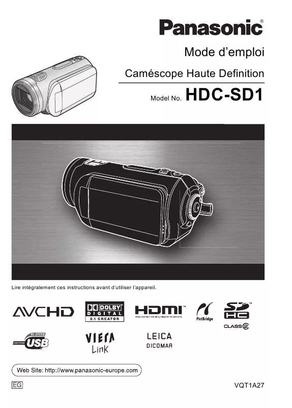 Mode d'emploi PANASONIC HDC-SD1