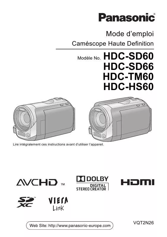 Mode d'emploi PANASONIC HDC-SD66