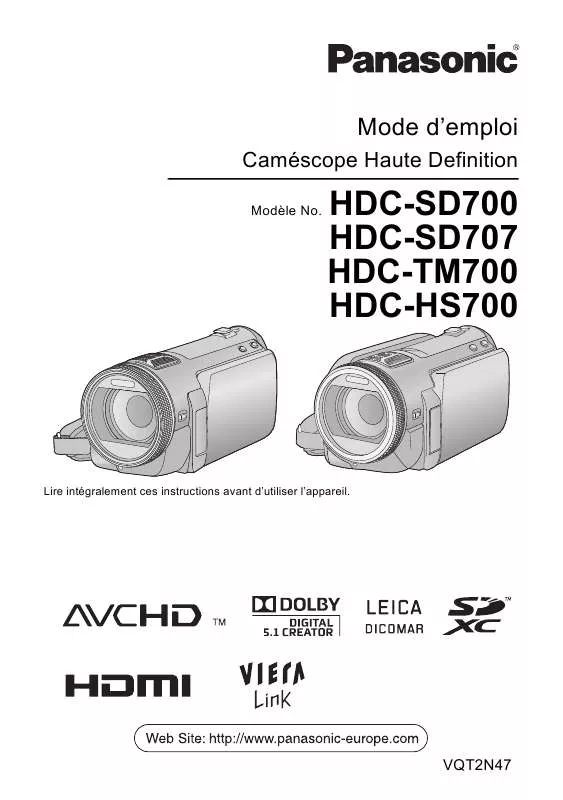 Mode d'emploi PANASONIC HDCSD707