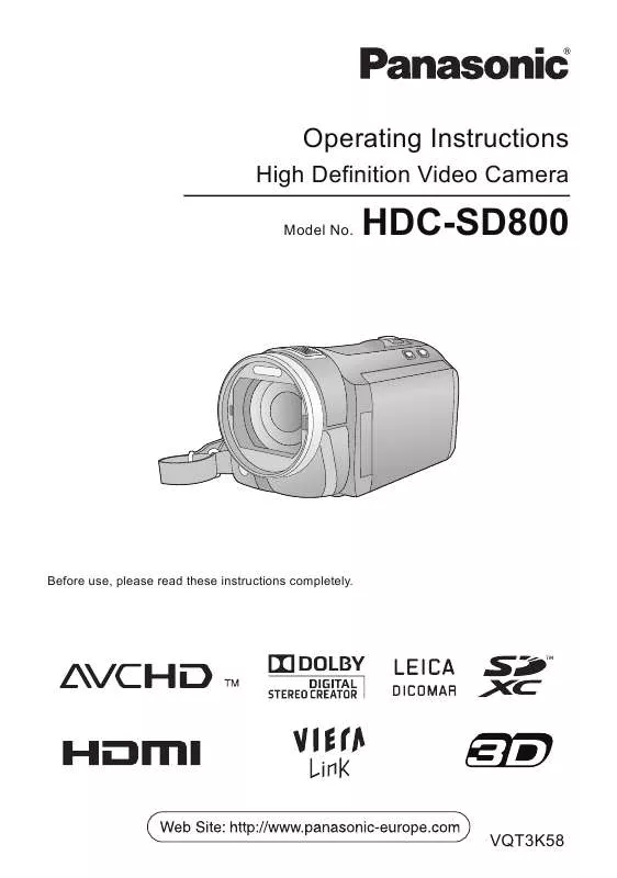 Mode d'emploi PANASONIC HDCSD800EP