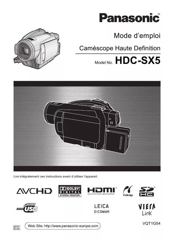 Mode d'emploi PANASONIC HDC-SX5