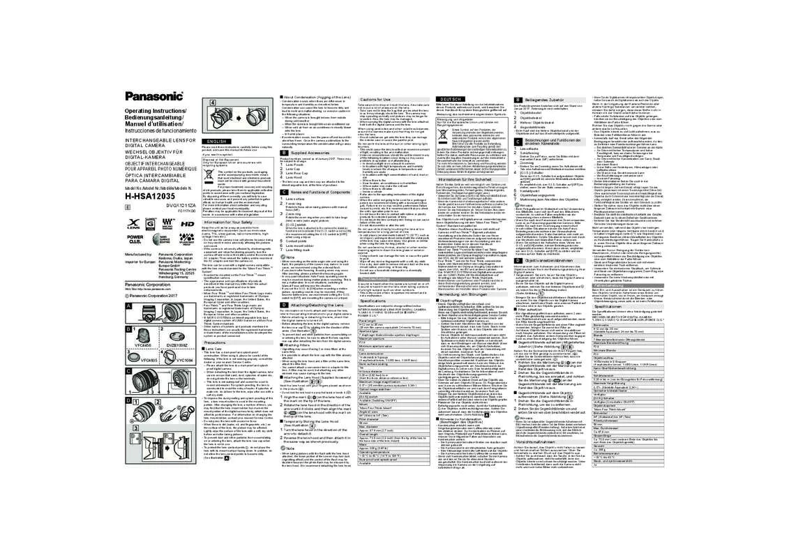 Mode d'emploi PANASONIC H-HSA12035E