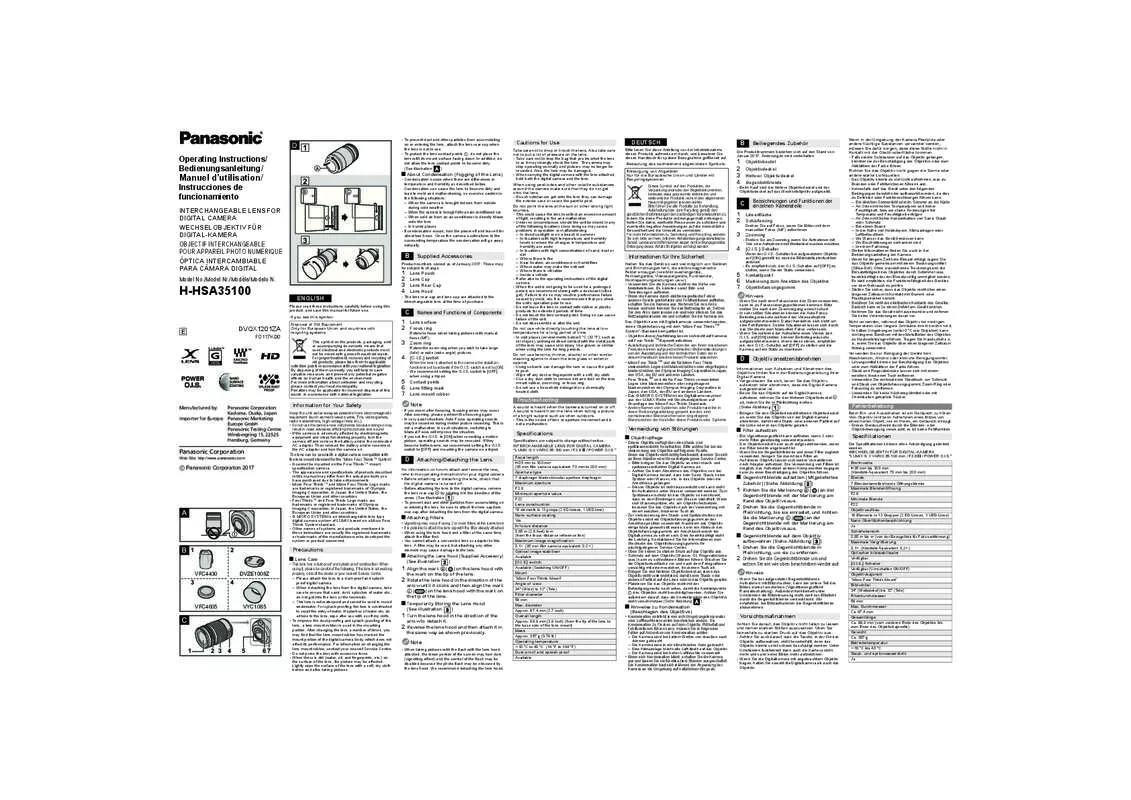 Mode d'emploi PANASONIC H-HSA35100E