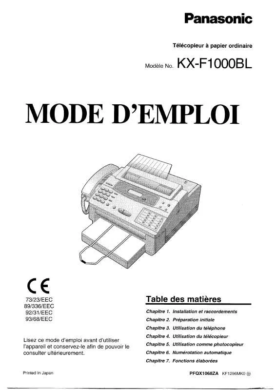 Mode d'emploi PANASONIC KX-F1000BL