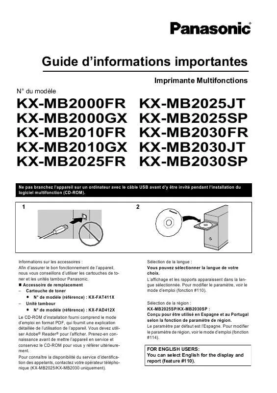 Mode d'emploi PANASONIC KXMB2000FR